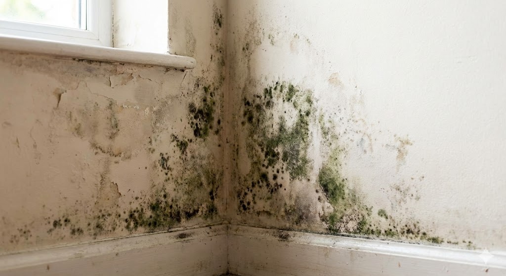Damp wall in a closed house